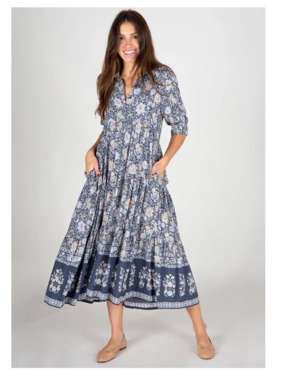 NATURAL LIFE Dresses & Skirts - Natural Life Rebecca Floral Midi Dress Blue Sze XL Cottagecore 100% Rayon Modest